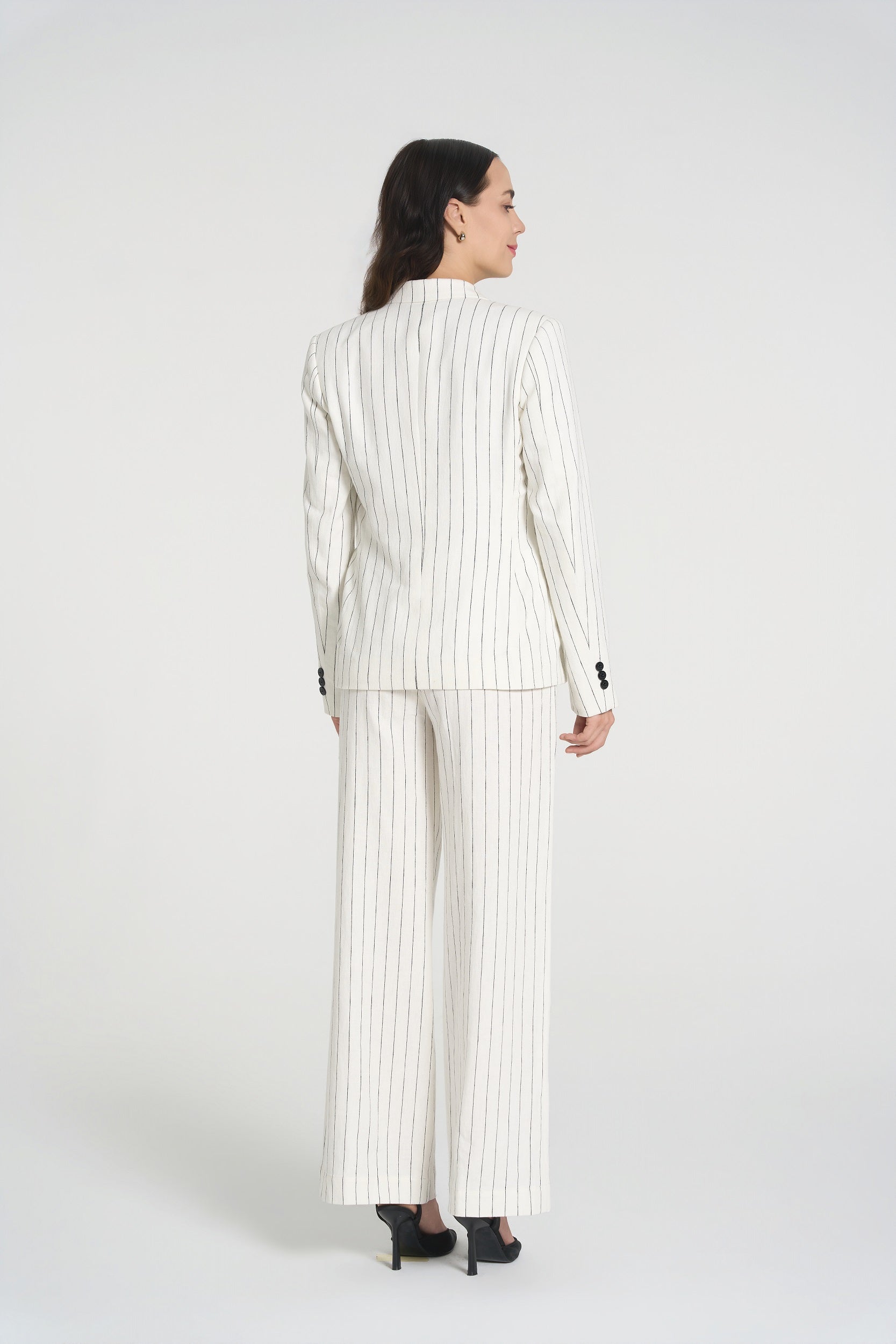 Kat - Pinstripe Suit Trousers in White/Black