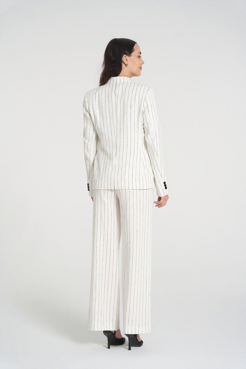 Kat - Linen/Cotton-Blend Pinstripe Suit Jacket