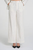 Kat - Pinstripe Suit Trousers in White/Black