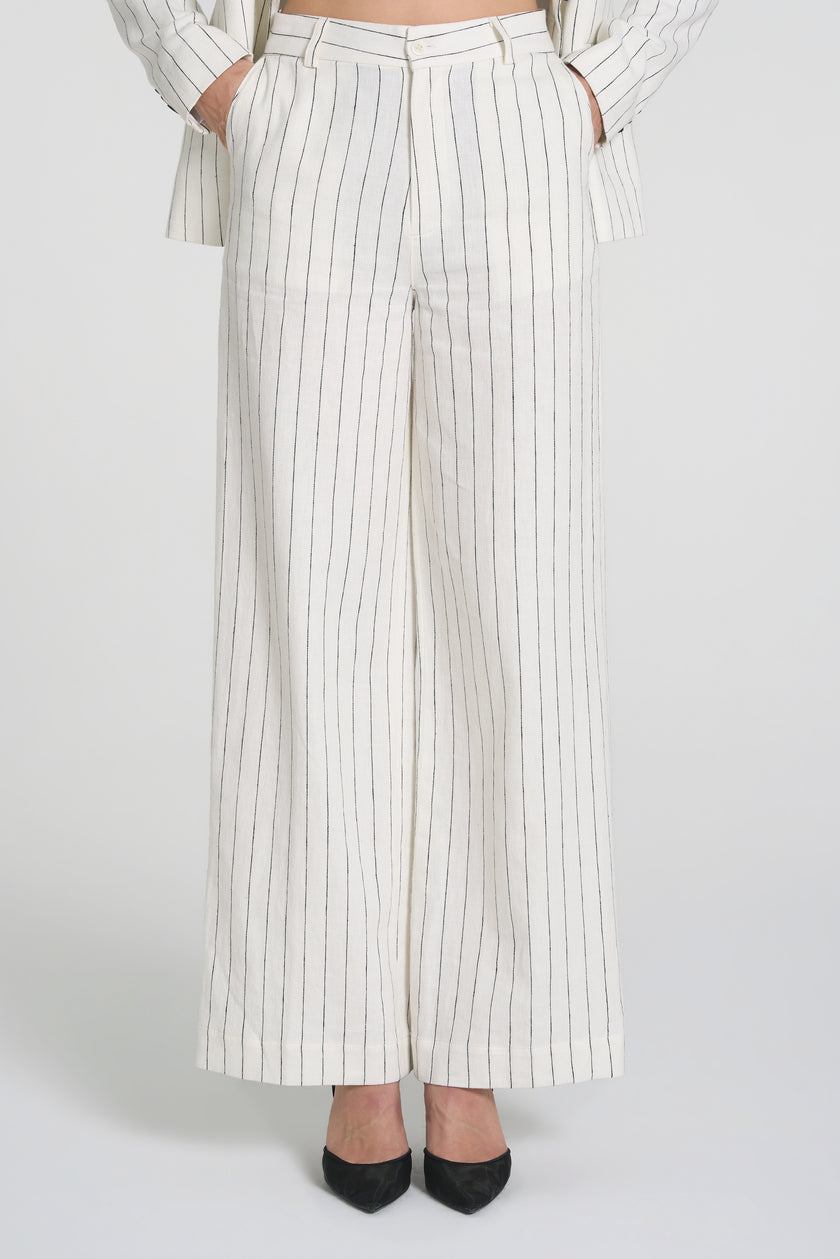 Kat - Pinstripe Suit Trousers in White/Black