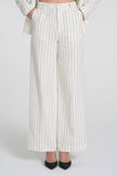 Kat - Pinstripe Suit Trousers in White/Black