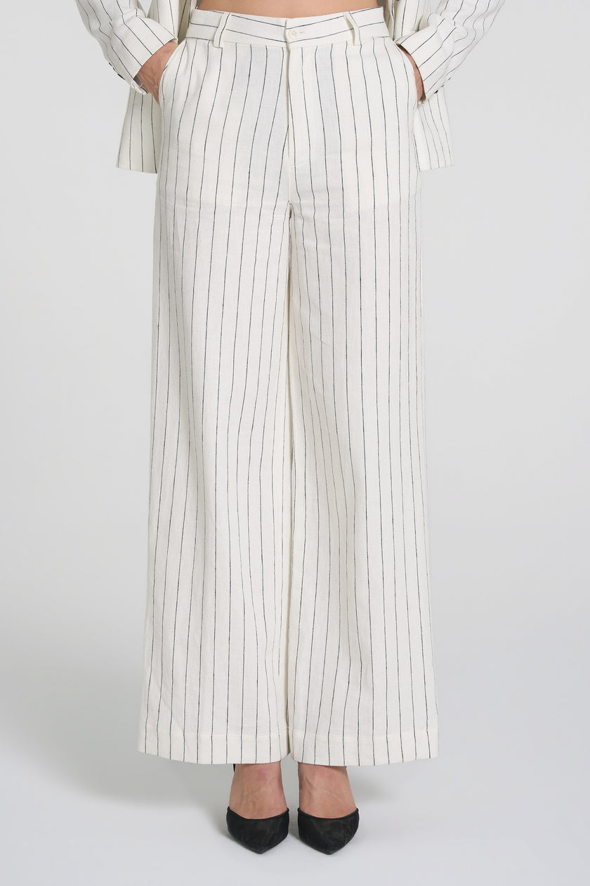 Kat - Pinstripe Suit Trousers in White/Black