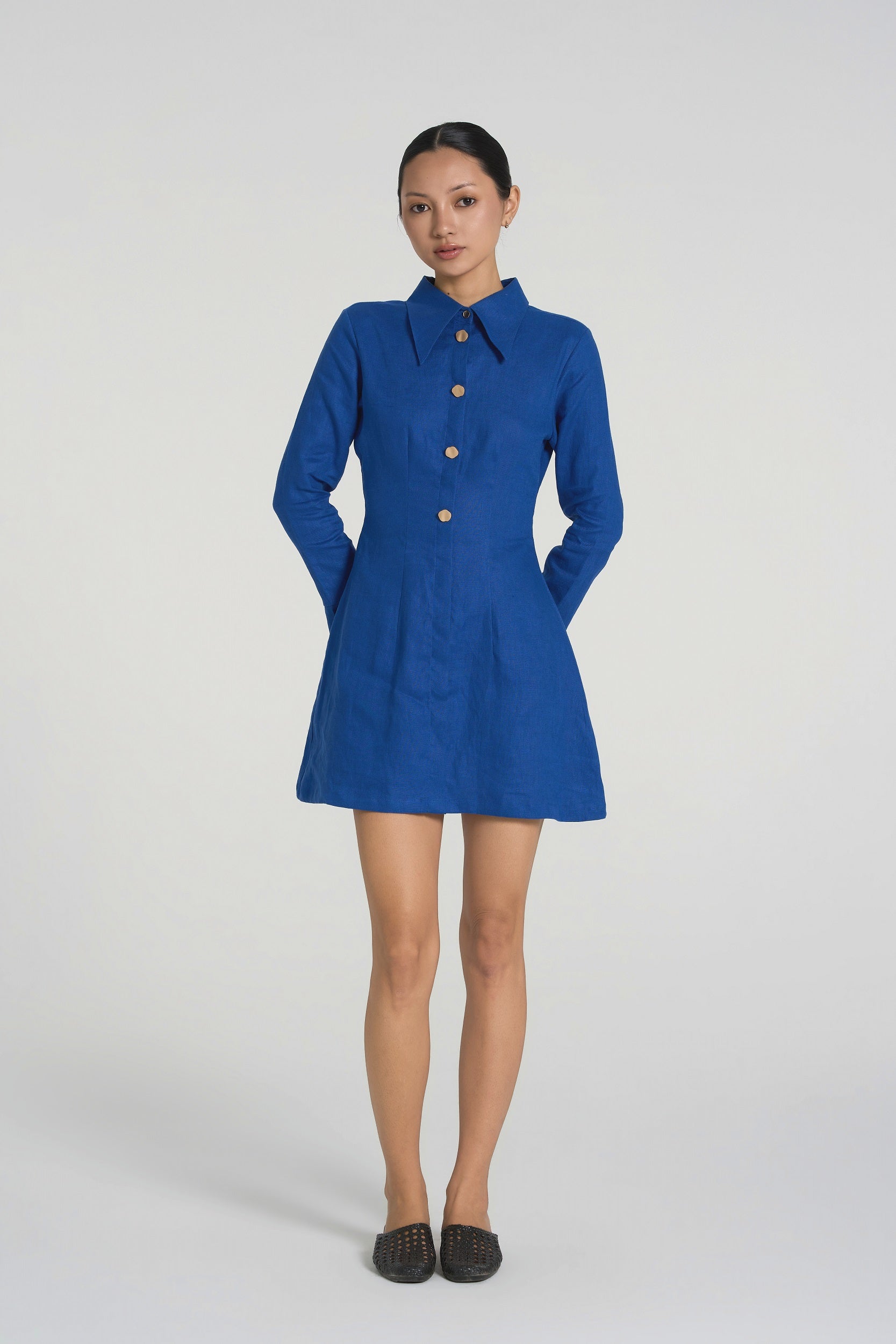 Sia - Premium Linen Mini Dress in Cobalt Blue