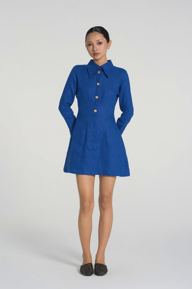 Sia - Premium Linen Mini Dress in White