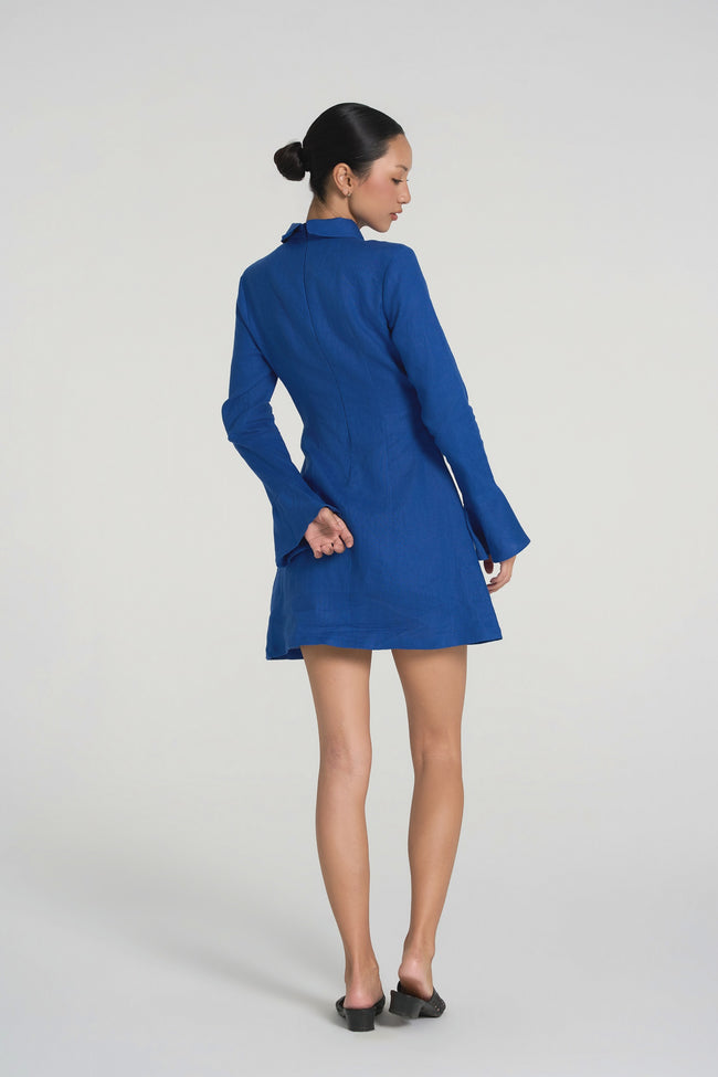 Sia - Premium Linen Mini Dress in Cobalt Blue