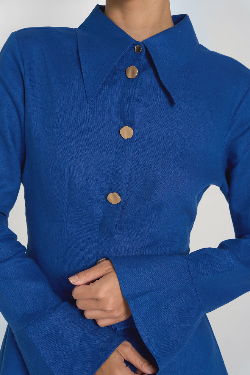 Sia - Premium Linen Mini Dress in Cobalt Blue