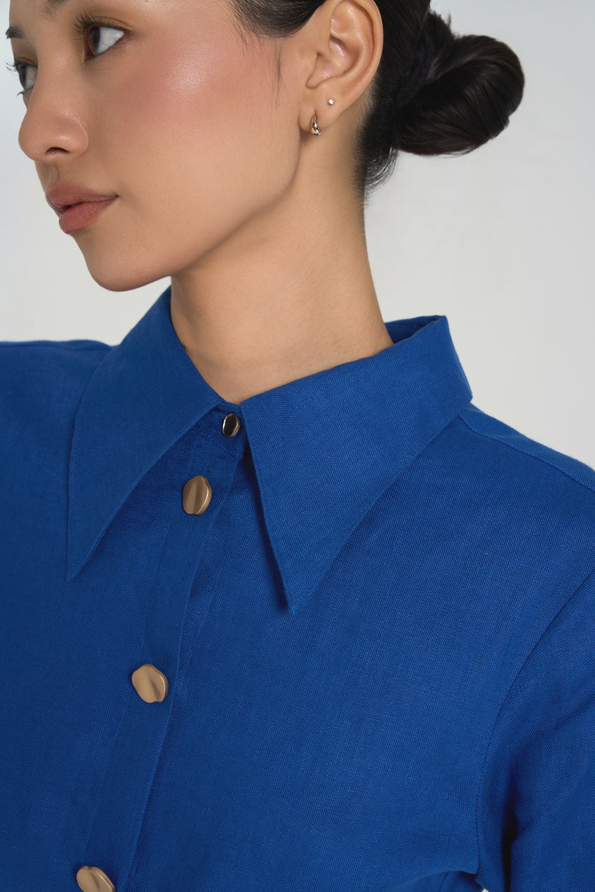 Sia - Premium Linen Mini Dress in Cobalt Blue