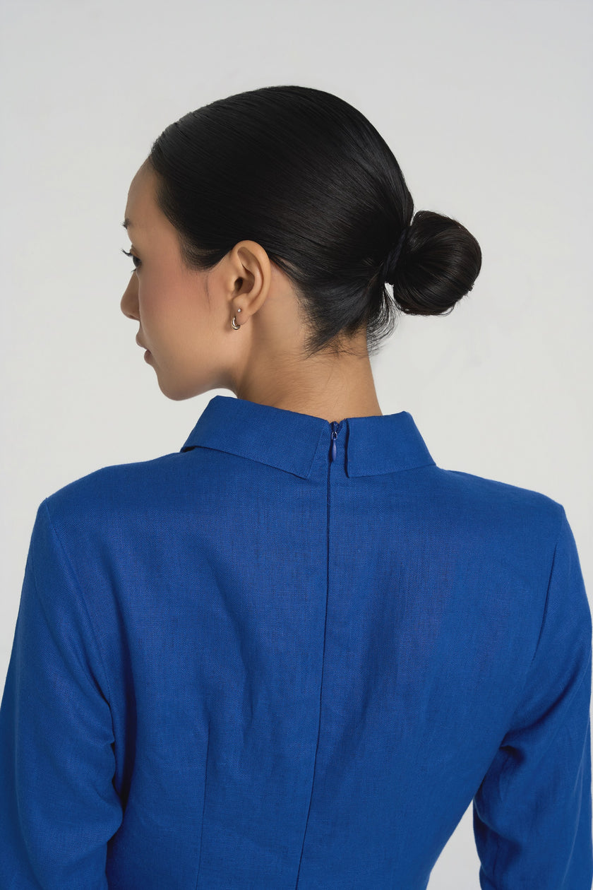 Sia - Premium Linen Mini Dress in Cobalt Blue