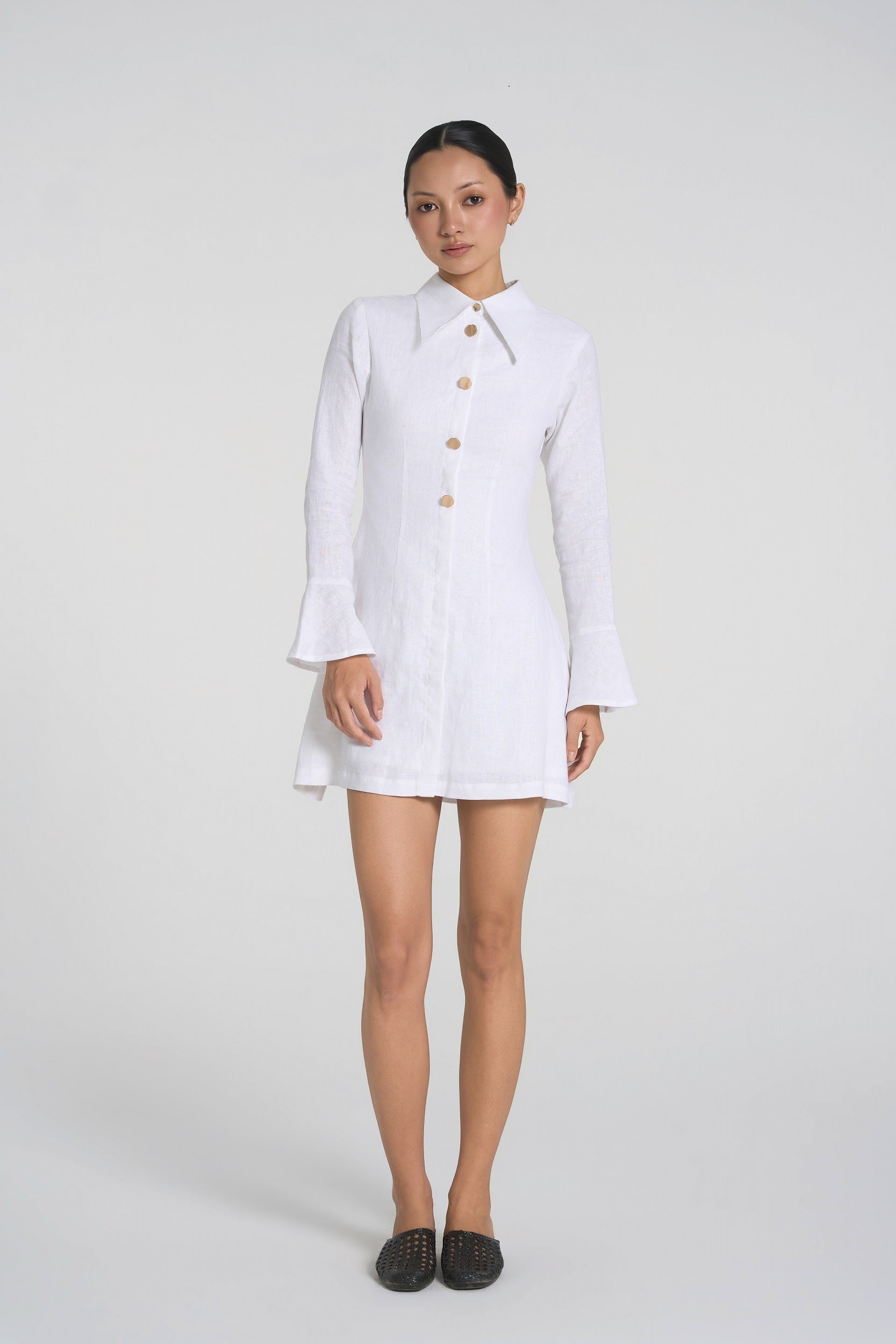 Sia - Premium Linen Mini Dress in White