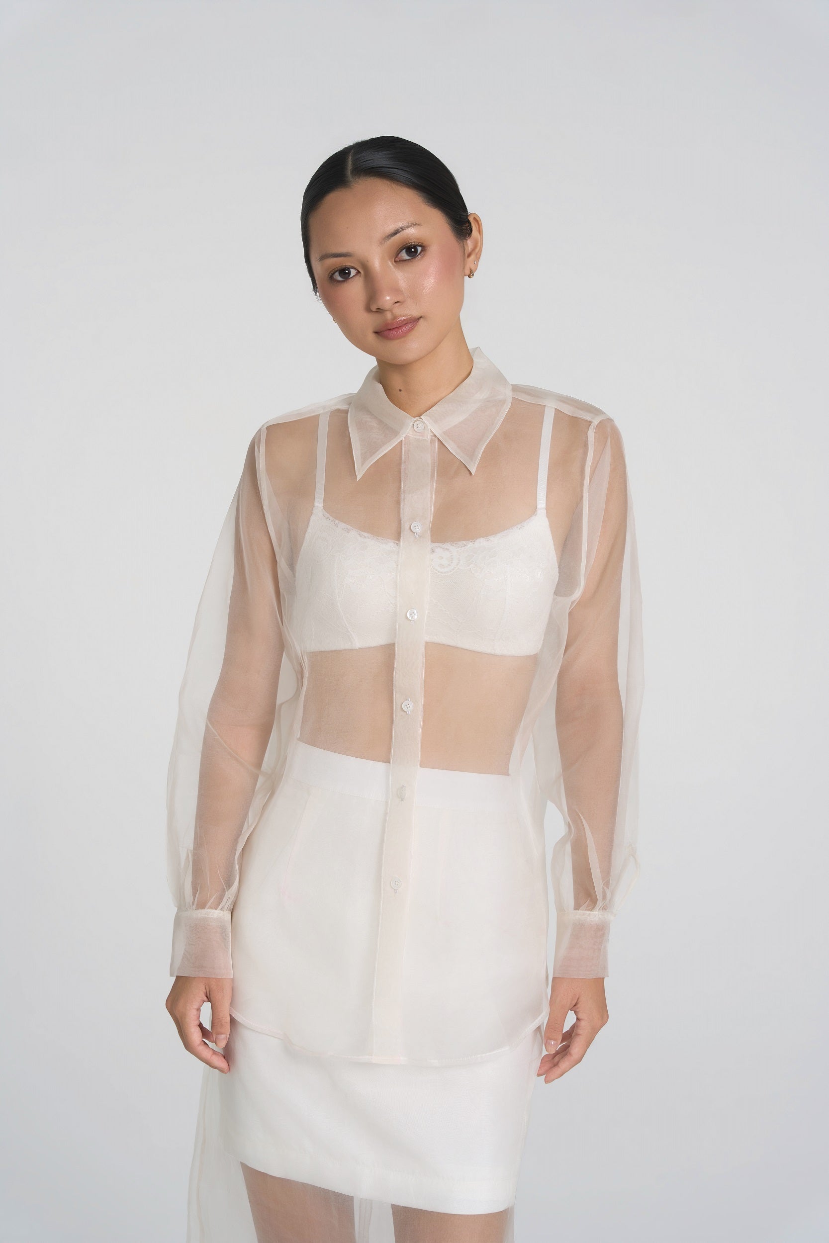 Alia - Silk Organza Shirt in White (PRE-ORDER)