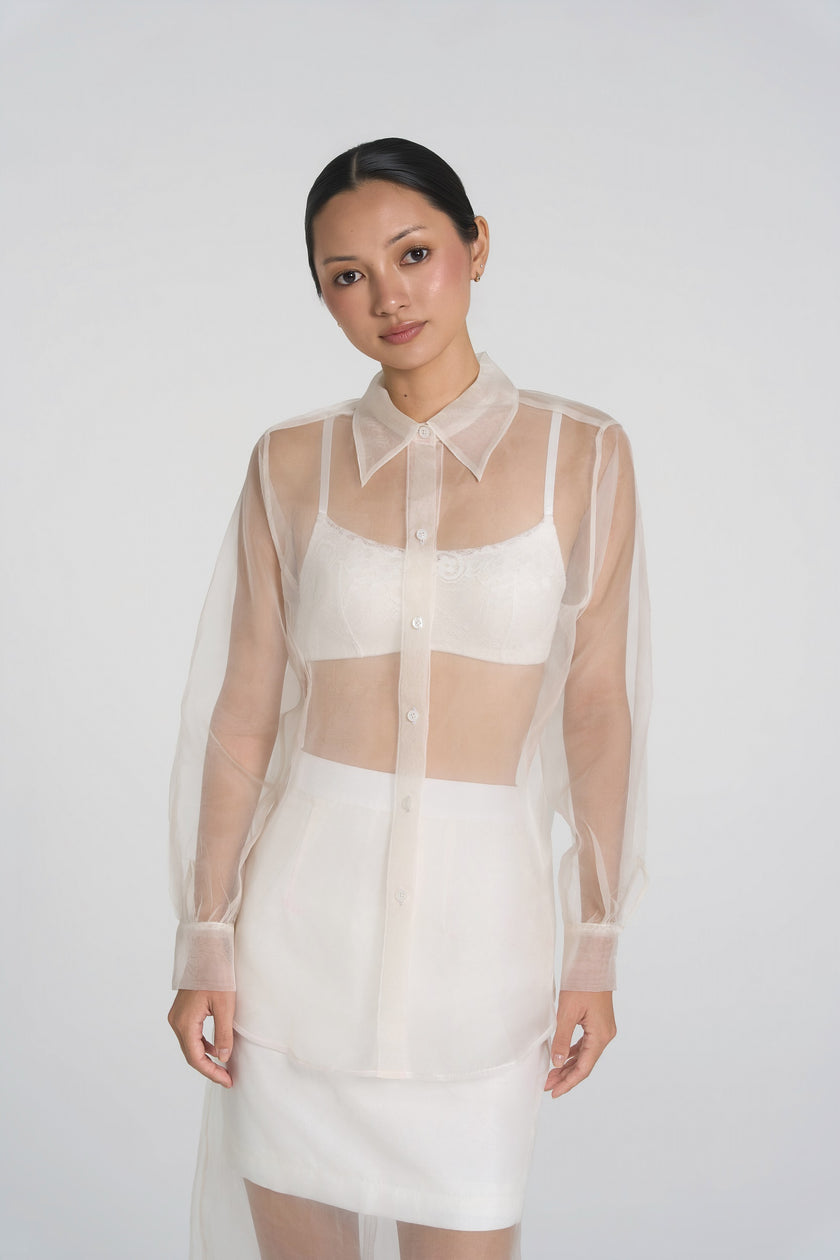 Alia - Silk Organza Shirt in White (PRE-ORDER)
