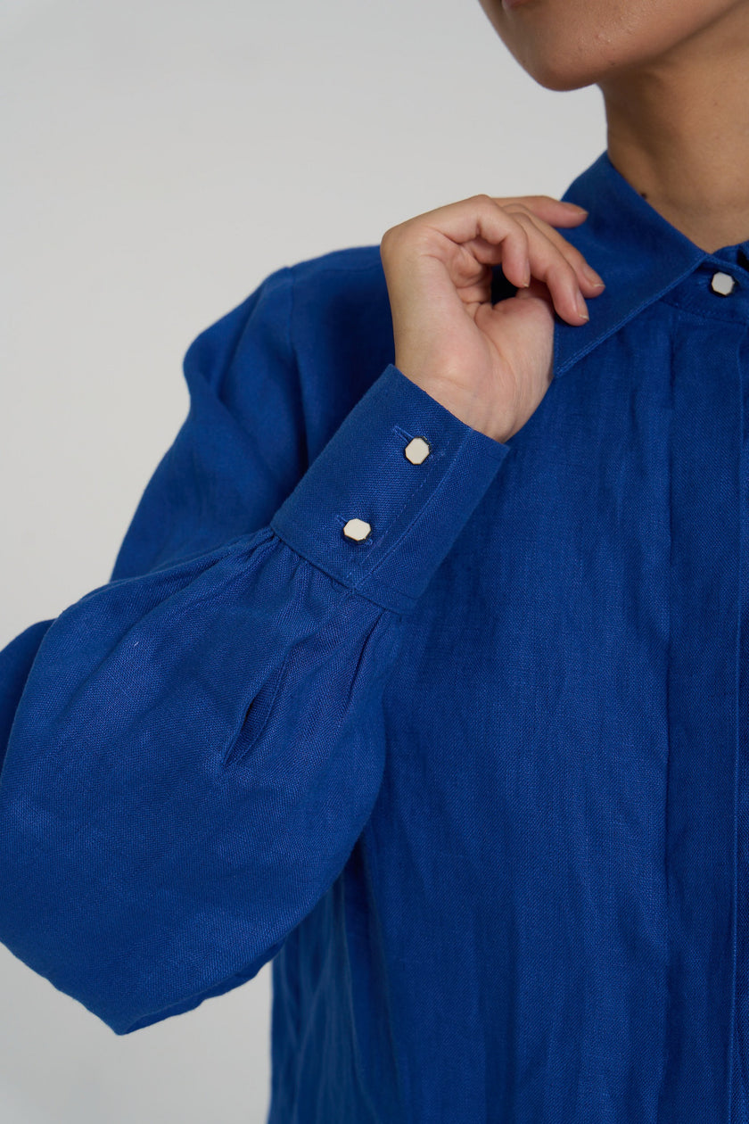Sana - Premium Linen Shirt  - Relaxed-fit - Cobalt Blue