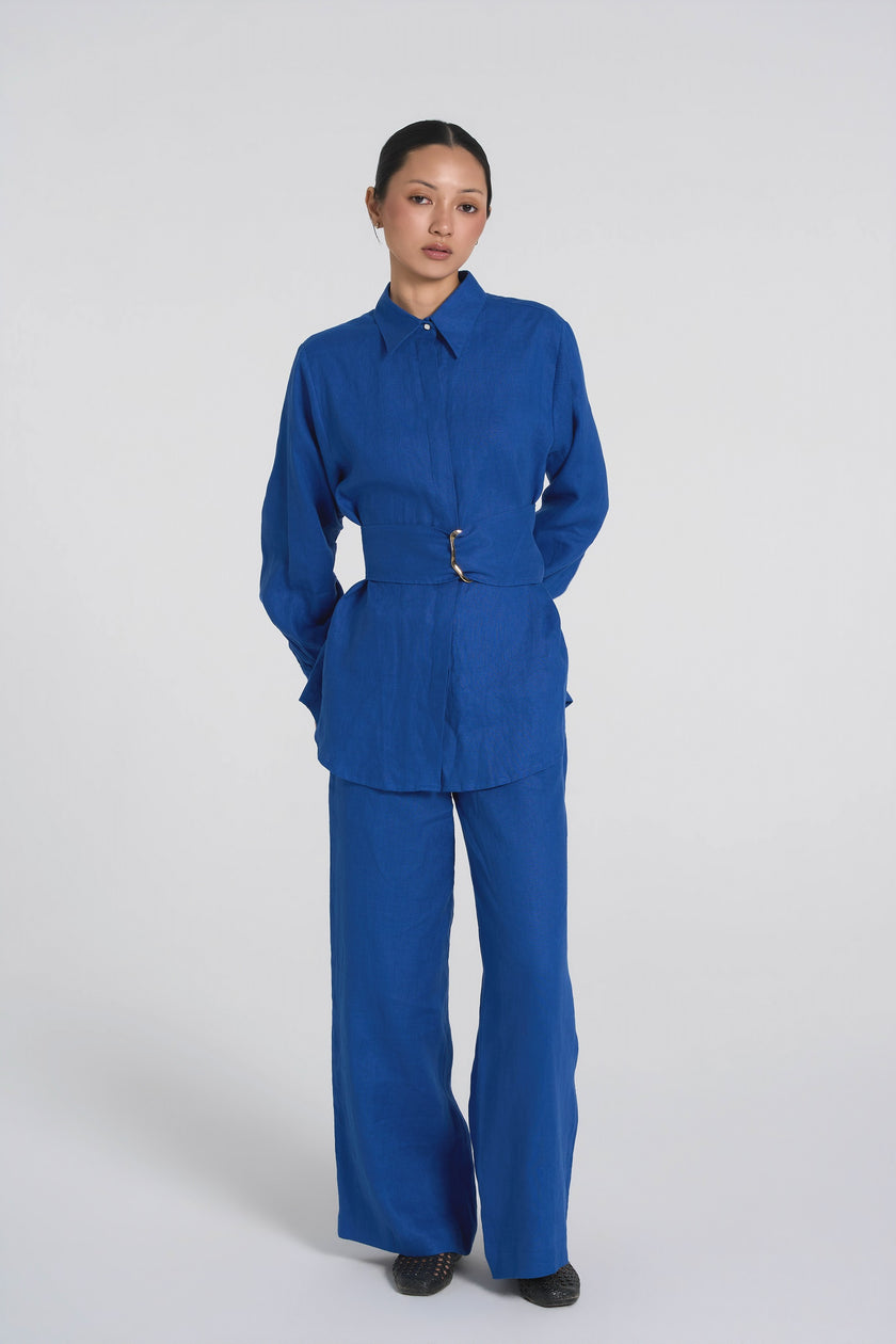 Sana - Premium Linen Shirt  - Relaxed-fit - Cobalt Blue