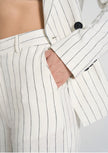 Kat - Pinstripe Suit Trousers in White/Black
