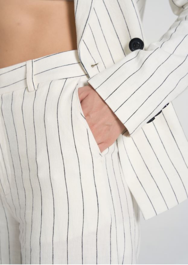 Kat - Pinstripe Suit Trousers in White/Black