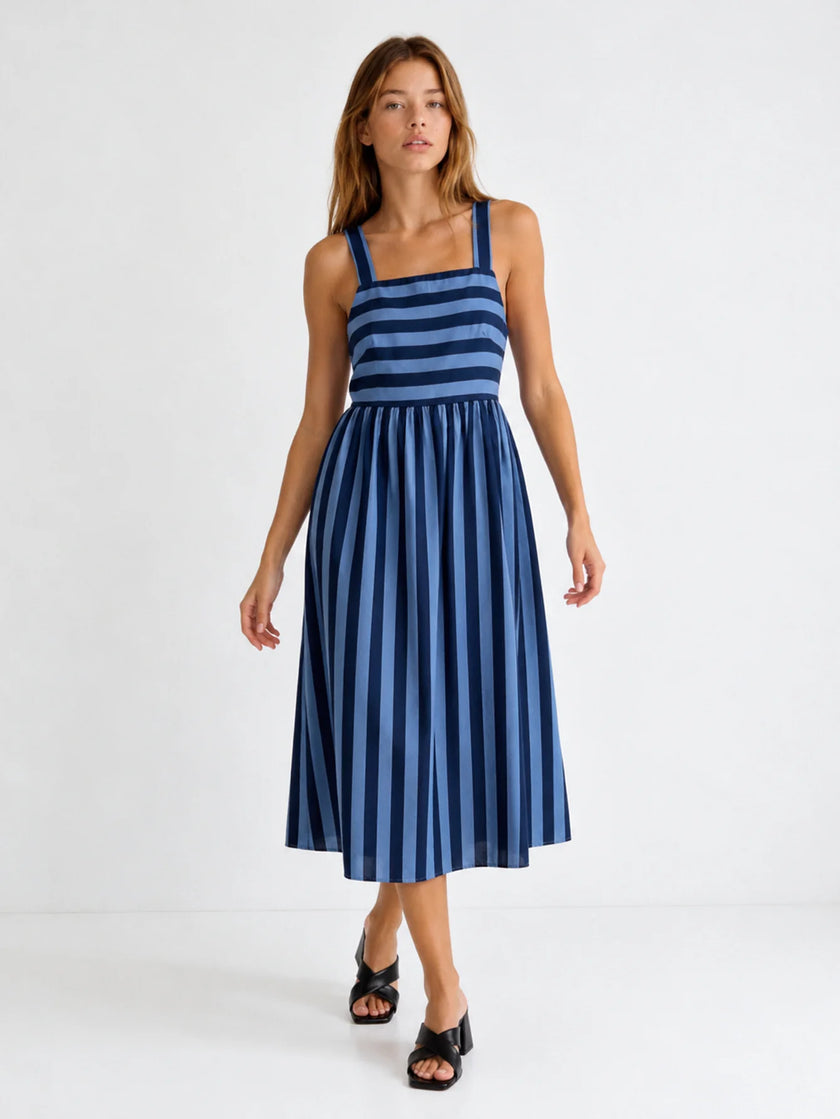 100% Cotton - Striped Midi Dress