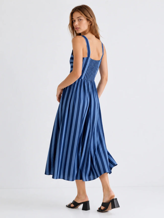 100% Cotton - Striped Midi Dress