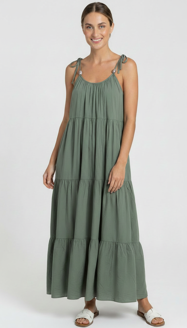 100% Cotton Maxi Dress -  Light Green