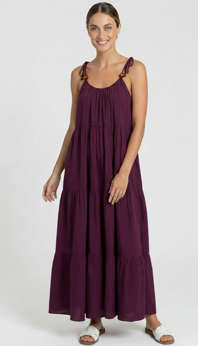 100% Cotton Maxi Dress -  Purple