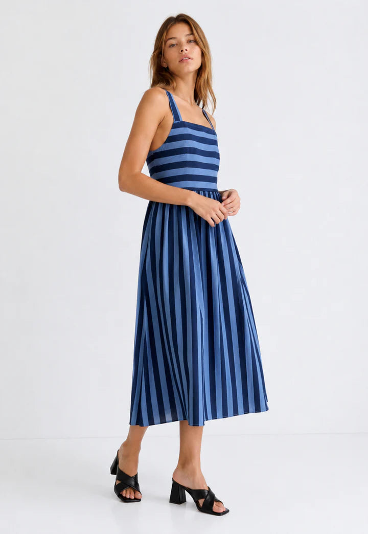 100% Cotton - Striped Midi Dress